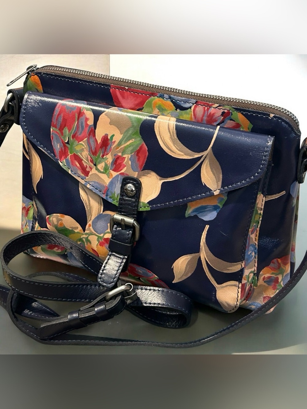 Patricia Nash Navy Floral Crossbody with Buckle Flap - includes Dust Bag - NWOT